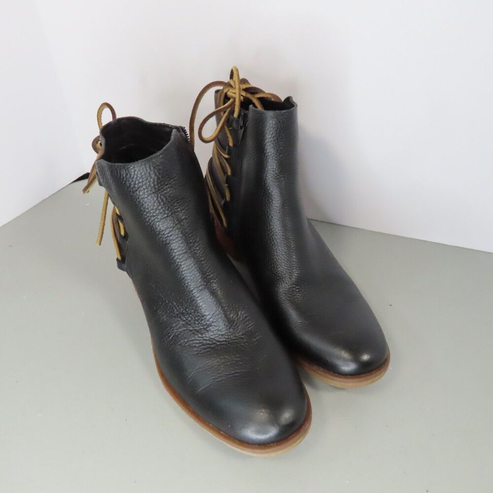 Korks Black Leather Ankle Boots Lace Detail 7.5